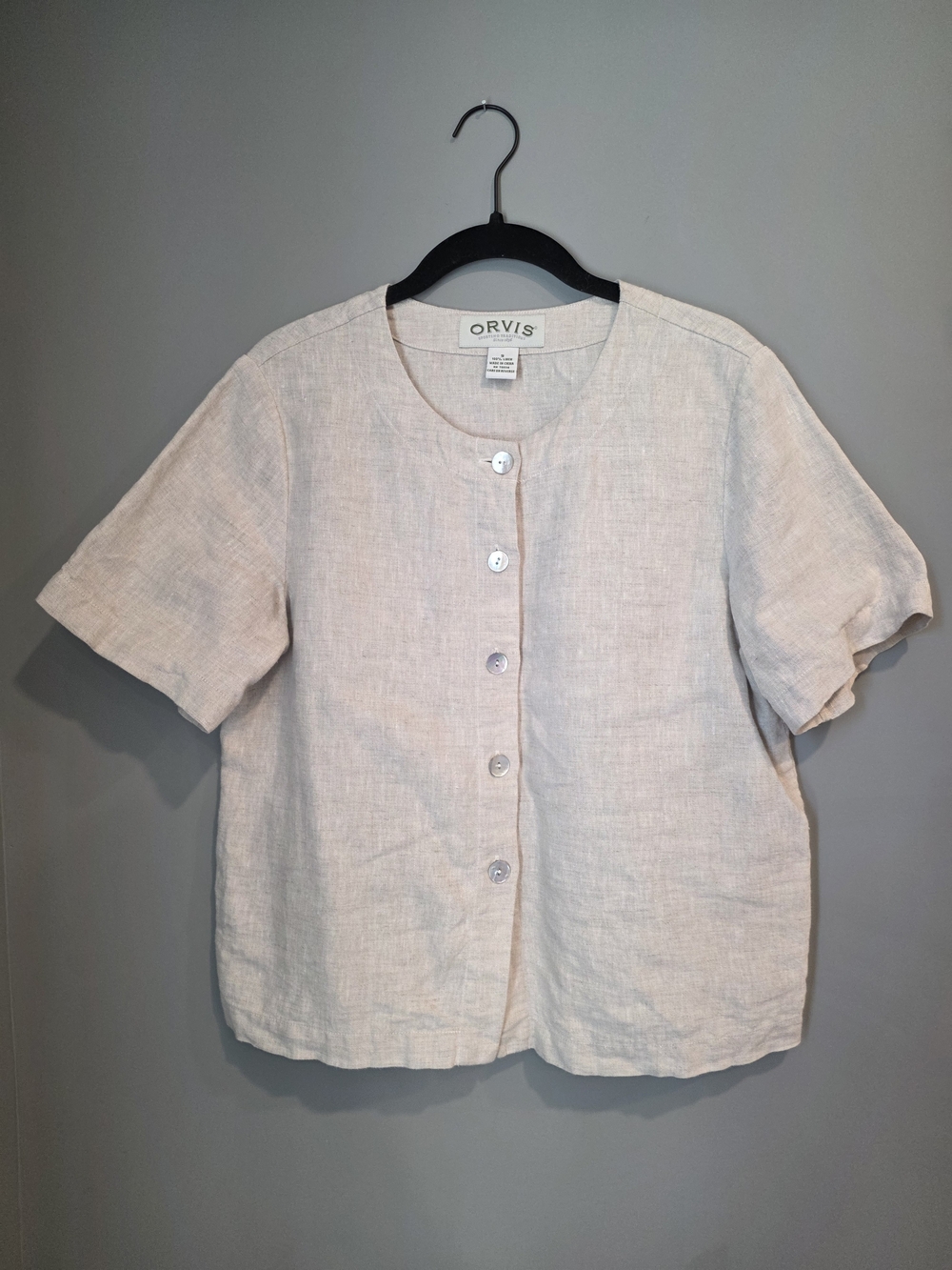 Orvis Short-Sleeve Linen Button Front Top in Cream